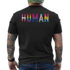 Man With Lesbian Gay Bi Transgender And Pan Flag T-Shirt mit Rückendruck