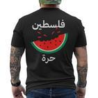 Palestine Map Watermelon Arabic Calligraphy T-Shirt mit Rückendruck