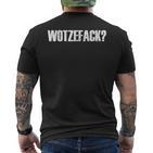 Schwarzes Kurzärmliges Herren-T-Kurzärmliges Herren-T-Shirt WOTZEFFACK? Aufdruck in Weiß, Lustiges Statement-Kurzärmliges Herren-T-Shirt