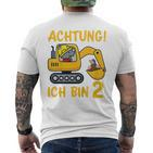 Children's Achtung Ich Bin 2 Jahre Alt 2Nd Birthday Digger Rhino T-Shirt mit Rückendruck