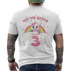 Children's Ich Bin Schon 3 Unicorn White T-Shirt mit Rückendruck