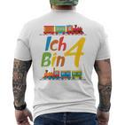 Children's Junge Geburtstag 4 Jahre Zug Railway Four Birthday T-Shirt mit Rückendruck
