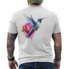 Kolibri-Kunst Rose Tier Bunte Grafik Kolibri T-Shirt mit Rückendruck