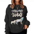 Mama Wolf Floral Wolf Mutter Mit Junges Für Wolf Muttertag Sweatshirt Frauen