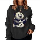 Riesen Panda Spielt Gitarre Lustige Rockmusik Gitarre Panda Sweatshirt Frauen