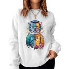 Astronaut Weltraum Katze Mama Papa Männer Kind Bunt Astronaut Weltraum Sweatshirt Frauen