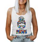 Autism Mum Messy Bun Cute Puzzle Autism Awareness Mum Gray Tank Top Frauen