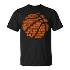 Basketball-Wortwolke Schwarzes T-Shirt, Sportmotiv Tee