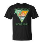 Casablanca Tennis Club T-Shirt - Tropisches Palmen & Sonnenuntergang Design