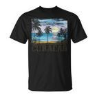 Curacao Vintage Palm Trees Surfer Caribbean Souvenir Gray T-Shirt