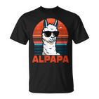 Damen Alpapaatertag Bester Papa Alpaka Alpapa Mit Sonnenbrille Mit-Ausschnitt T-Shirt