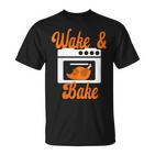 Damen Wake & Bake Thanksgiving Truthahn Lustiger Papa Witz Friendsgiving Mit-Ausschnitt T-Shirt