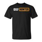 GILF Hunter Schwarzes T-Shirt, Lustiges Design in Gelb und Weiß