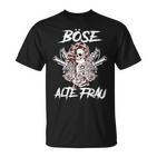 Gothic T-Shirt Schwarzes Böse Alte Frau Motiv mit Rosen und Schwertern