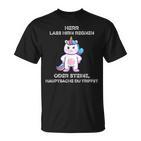 Herr Lass Hirn Regnen Oder Stein Genervt Unicorn Saying T-Shirt