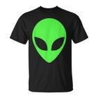 Herren T-Shirt Fluoreszierender Alien-Kopf, Schwarz