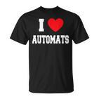 I Love Automats Schwarzes T-Shirt, Herz-Motiv Design