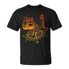 Maritim Leuchtturm Kompass Segelschiff Norden T-Shirt