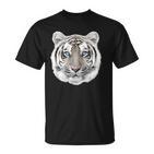 Schwarzes T-Shirt mit Weißem Tiger-Gesicht, Tiermotiv Tee