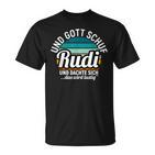 Und Gott Schuf Rudi T-Shirt, Cooles Spruch-Shirt in Schwarz