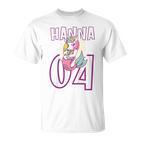 Personalisiertes Einhorn-Geburtstagsshirt Hanna 04, Weiß mit Name & Zahl