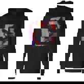 Psychedelic Trippy Glitch Cat 80S 90S Vaporwave Synthwave Long Sleeve T-Shirt