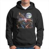 Three Dragon Starry Night Dragon Animal Howling At The Moon Hoodie
