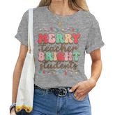 Retro Merry Teacher Bright Students Teacher Christmas Women T-shirt