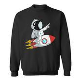 Astronaut und Rakete im Weltraum Sweatshirt, Unisex Schwarz