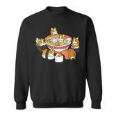 Lustiges Katzen-Ramen Sweatshirt, Cartoon-Katzen mit Nudelschüssel