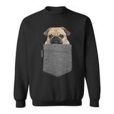 Lustiges Mops-Gesicht Herren Sweatshirt mit Brusttaschen-Print, Witziges Hundemotiv