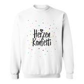 Frohes Weißes Herzkonfetti Sweatshirt, Buntes Konfetti-Design