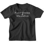 Latin Slogan Facit Omnia Voluntas Kinder Tshirt
