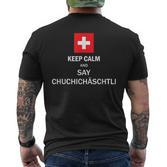 Chuchichäschtli Swiss Swiss German Black T-Shirt mit Rückendruck