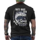 Rute Raus Der Spass Begins Fishing Rod Friends S T-Shirt mit Rückendruck