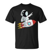 Astronaut und Rakete im Weltraum T-Shirt, Unisex Schwarz