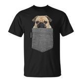 Lustiges Mops-Gesicht Herren T-Shirt mit Brusttaschen-Print, Witziges Hundemotiv