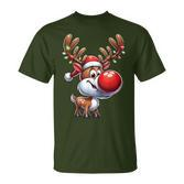 Festliches Rentier mit Leuchtender Nase Weihnachts-T-Shirt, Beleuchtetes Motiv