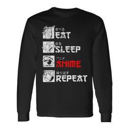 Eat Sleep Anime Repeat Manga Japan Kanji Weeb Vintage Anime Langarmshirts - Seseable