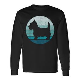 West Highland Terrier Westie Blue Retro Moon Langarmshirts - Seseable