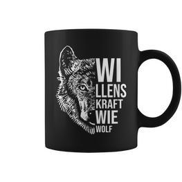 Willenskraft wie Wolf Tassen Herren, Schwarzes Wolf-Motiv Tee - Seseable