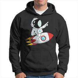 Astronaut und Rakete im Weltraum Hoodie, Unisex Schwarz - Seseable