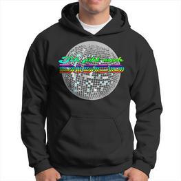 Diskokugel Schwarzes Hoodie mit buntem Schriftzug, Party-Outfit - Seseable