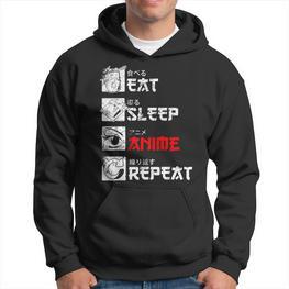 Eat Sleep Anime Repeat Manga Japan Kanji Weeb Vintage Anime Hoodie - Seseable