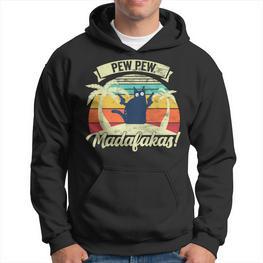 Pew Pew Madafakas Vintage Cat Fun Hoodie - Seseable