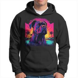 Retro Sunset Presa Canario Dog Black Hoodie - Seseable