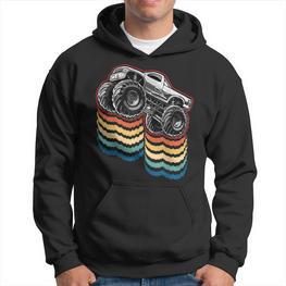 Retro Vintage Monster Truck Retro Silhouette For Boys Hoodie - Seseable