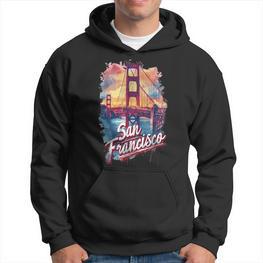 San Francisco Golden Gate Bridge Watercolour Souvenir Hoodie - Seseable