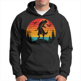 Vintage T-Rex Dinosaurier März Retro Sonnenuntergang Dinosaurier Hoodie - Seseable