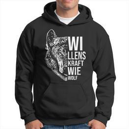 Willenskraft wie Wolf Hoodie Herren, Schwarzes Wolf-Motiv Tee - Seseable